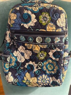 Vera Bradley Mini Backpack Mod Floral Blue Retired Quilted Cotton Bag